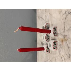 Vintage Mini Porcelain Holly Berry Candle Holders Set of 5